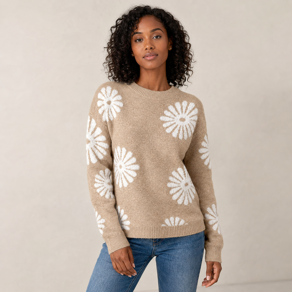 Maribel | Floral Intarsia Crew Neck Sweater with Relaxed Fit