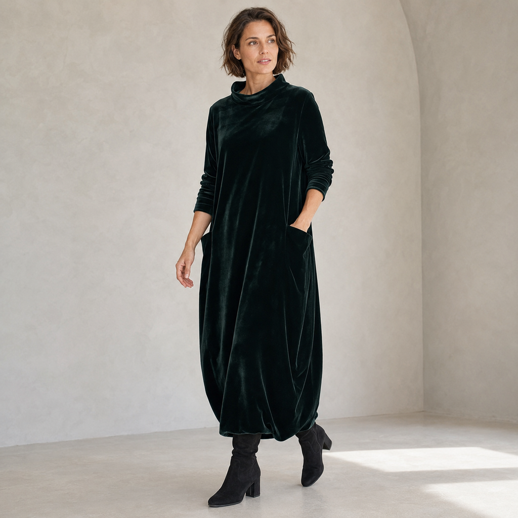 Arielle | Relaxed Velvet Midi Dress with Side Pockets
