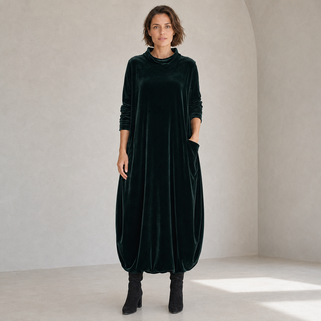 Arielle | Relaxed Velvet Midi Dress with Side Pockets