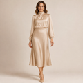 Isabelle | Satin Mock-Neck Midi Dress with High-Waist Silhouette