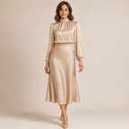 Isabelle | Satin Mock-Neck Midi Dress with High-Waist Silhouette