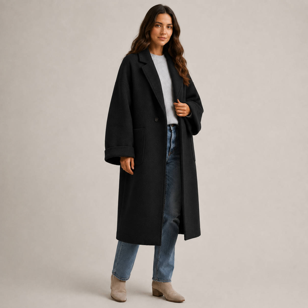 Fenella | Oversized Long Wool-Blend Coat for Women