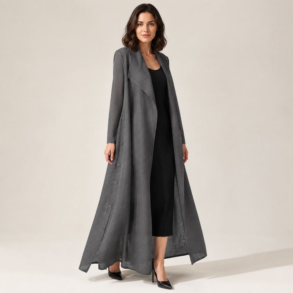 Celestine | Timeless Long Black Wool Coat for Women with Belted A-Line Fit