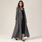 Celestine | Timeless Long Black Wool Coat for Women with Belted A-Line Fit