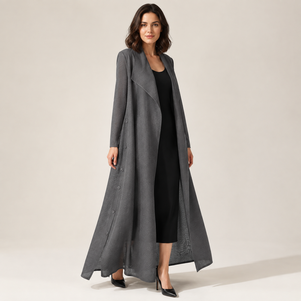 Celestine | Timeless Long Black Wool Coat for Women with Belted A-Line Fit