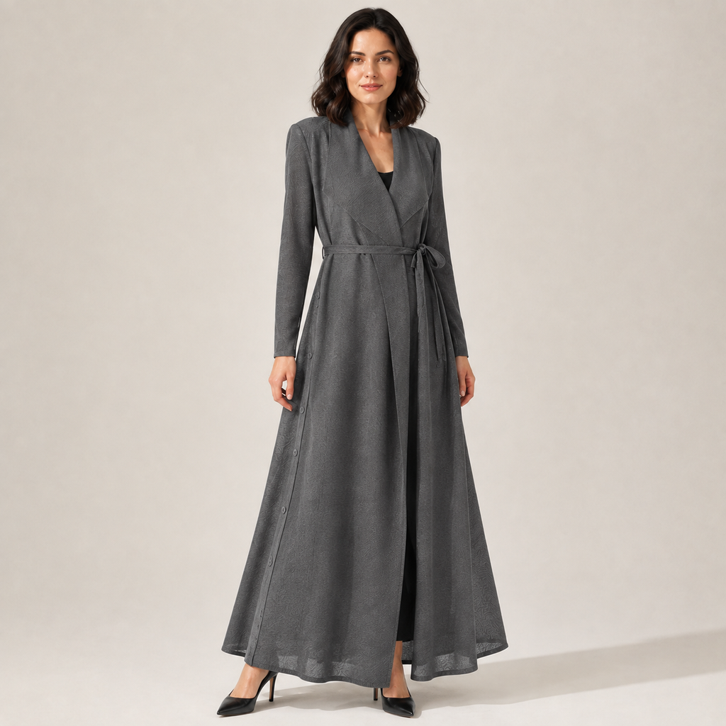Celestine | Timeless Long Black Wool Coat for Women with Belted A-Line Fit