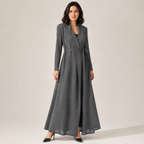 Celestine | Timeless Long Black Wool Coat for Women with Belted A-Line Fit