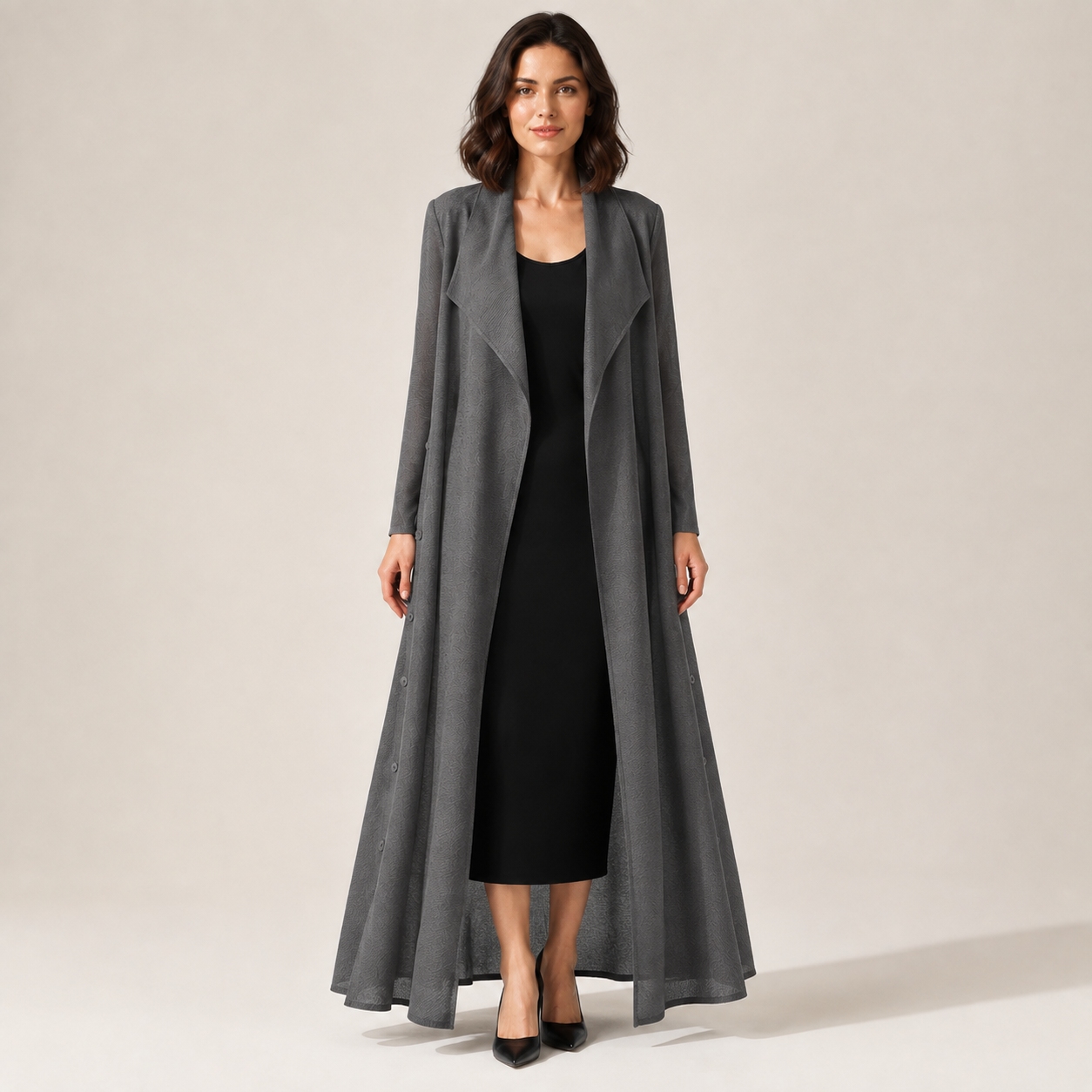 Celestine | Timeless Long Black Wool Coat for Women with Belted A-Line Fit