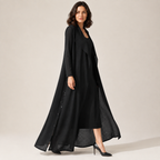 Celestine | Timeless Long Black Wool Coat for Women with Belted A-Line Fit