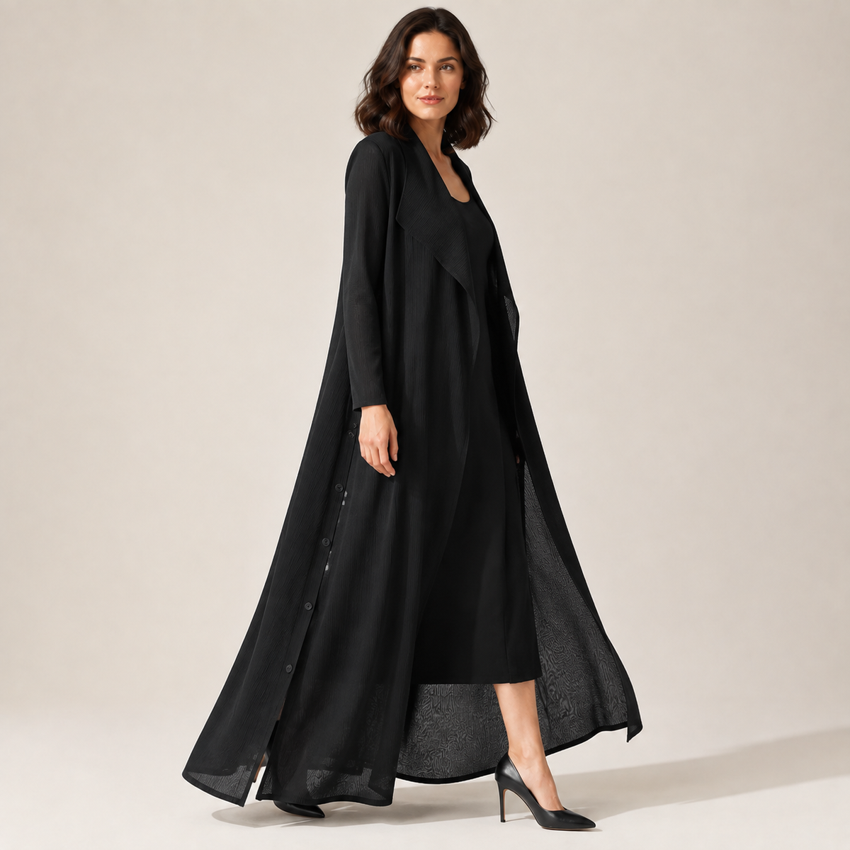 Celestine | Timeless Long Black Wool Coat for Women with Belted A-Line Fit
