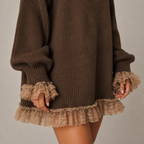 Cecilia | Women's Turtleneck Knit Mini Dress with Elegant Lace Hem