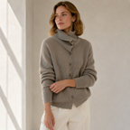 Solange | Chic White Turtleneck Sweater for Women with Elegant Front Buttons