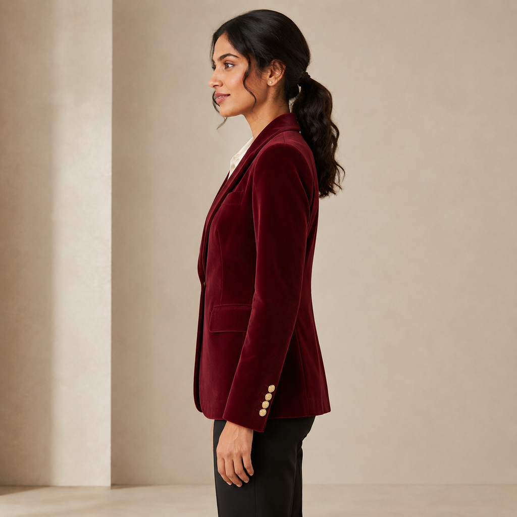 Valeria | Fitted Velvet Blazer with Single-Button Closure