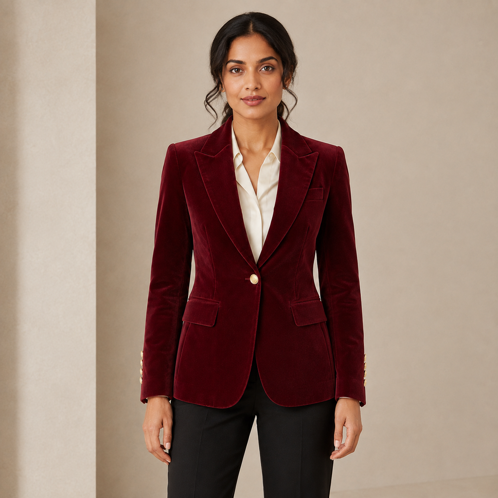 Valeria | Fitted Velvet Blazer with Single-Button Closure
