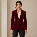 Valeria | Fitted Velvet Blazer with Single-Button Closure