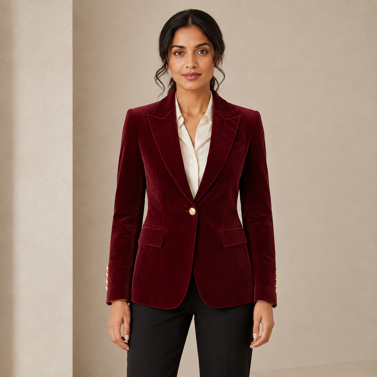 Valeria | Fitted Velvet Blazer with Single-Button Closure