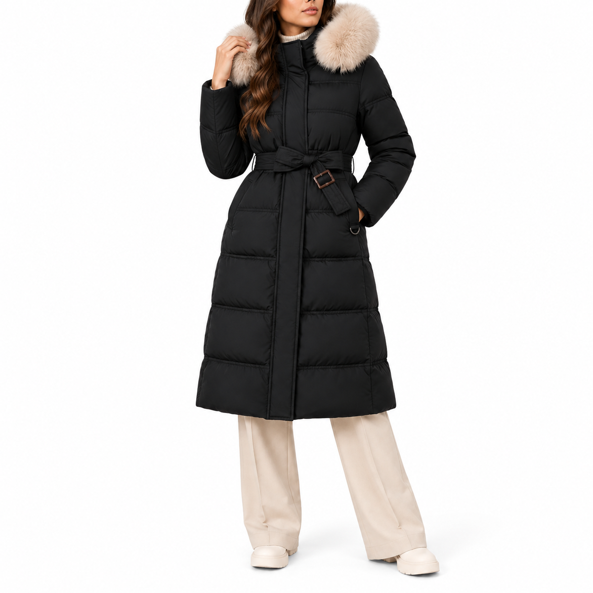 Estelle | Women's Water-Resistant Fur-Trimmed Hooded Puffer Parka – Relaxed Longline Winter Coat