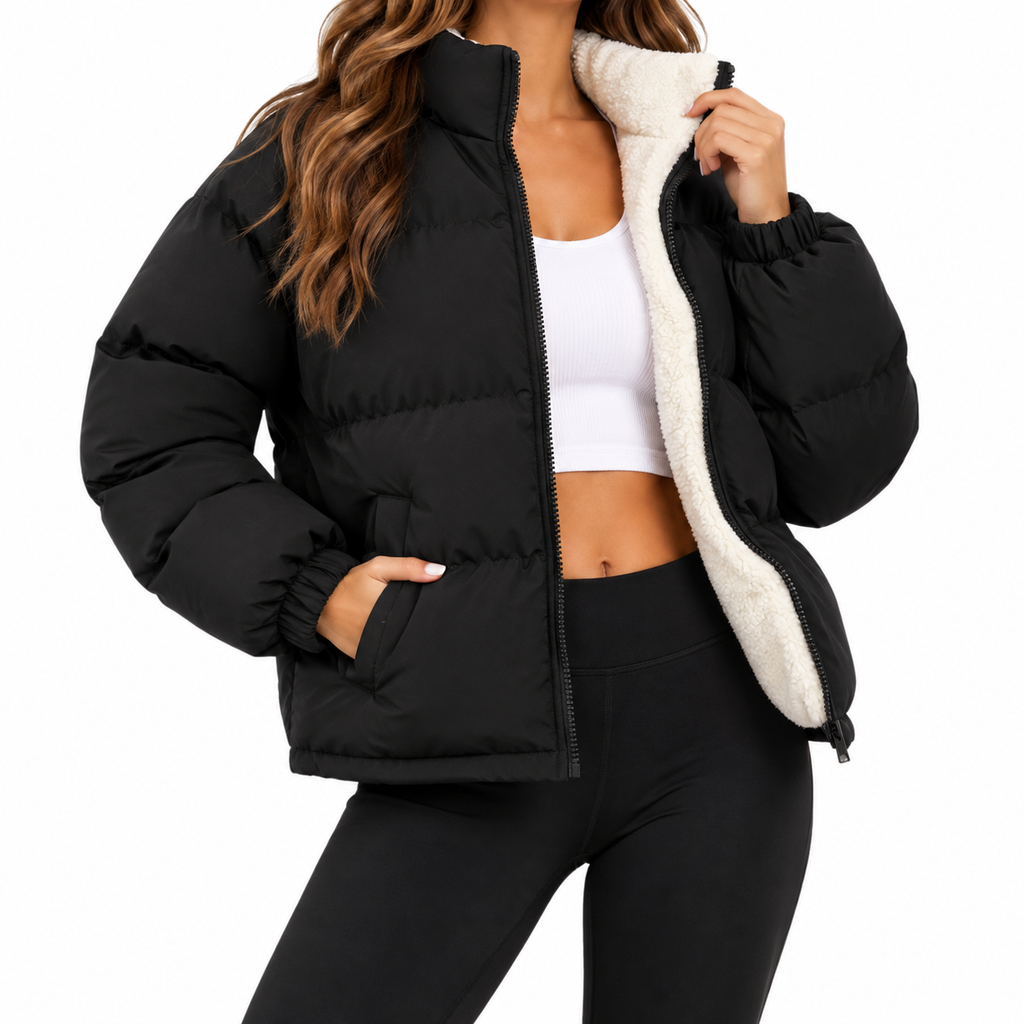 Amelie | Women's Fleece-Lined Hooded Puffer Jacket – Quilted Zip-Up Winter Coat with Fitted Silhouette