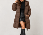 Marielle | Women's Hooded Longline Puffer Coat with Full-Zip Front, Padded Warmth & Side Pockets