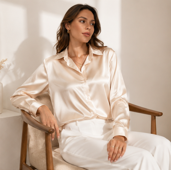 Adalyn | Long Sleeve Satin Blouse for Work and Evening