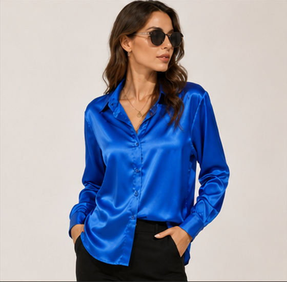 Adalyn | Long Sleeve Satin Blouse for Work and Evening