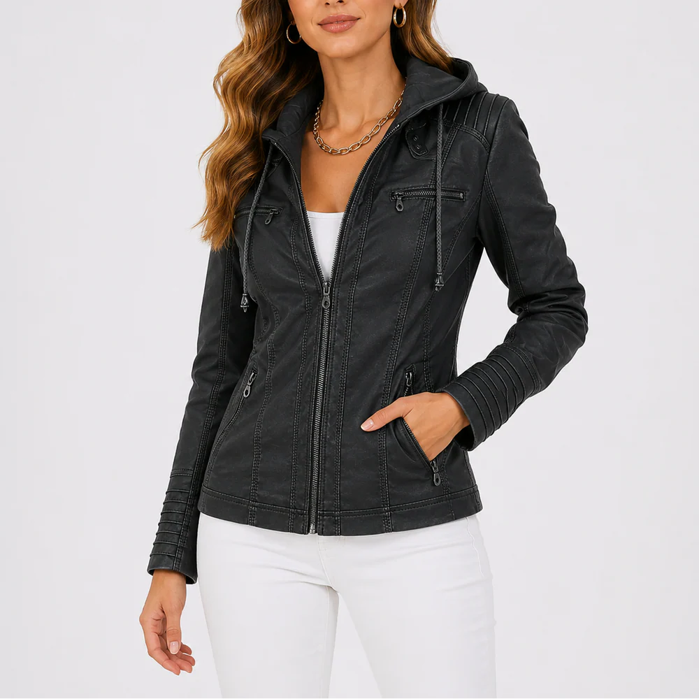 Rosalind – Women's Hooded Faux Leather Jacket