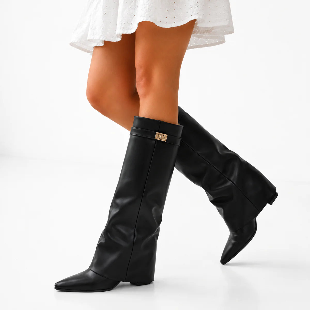 Adelaide – Women's Knee-High Faux Leather Pointed Toe Boots