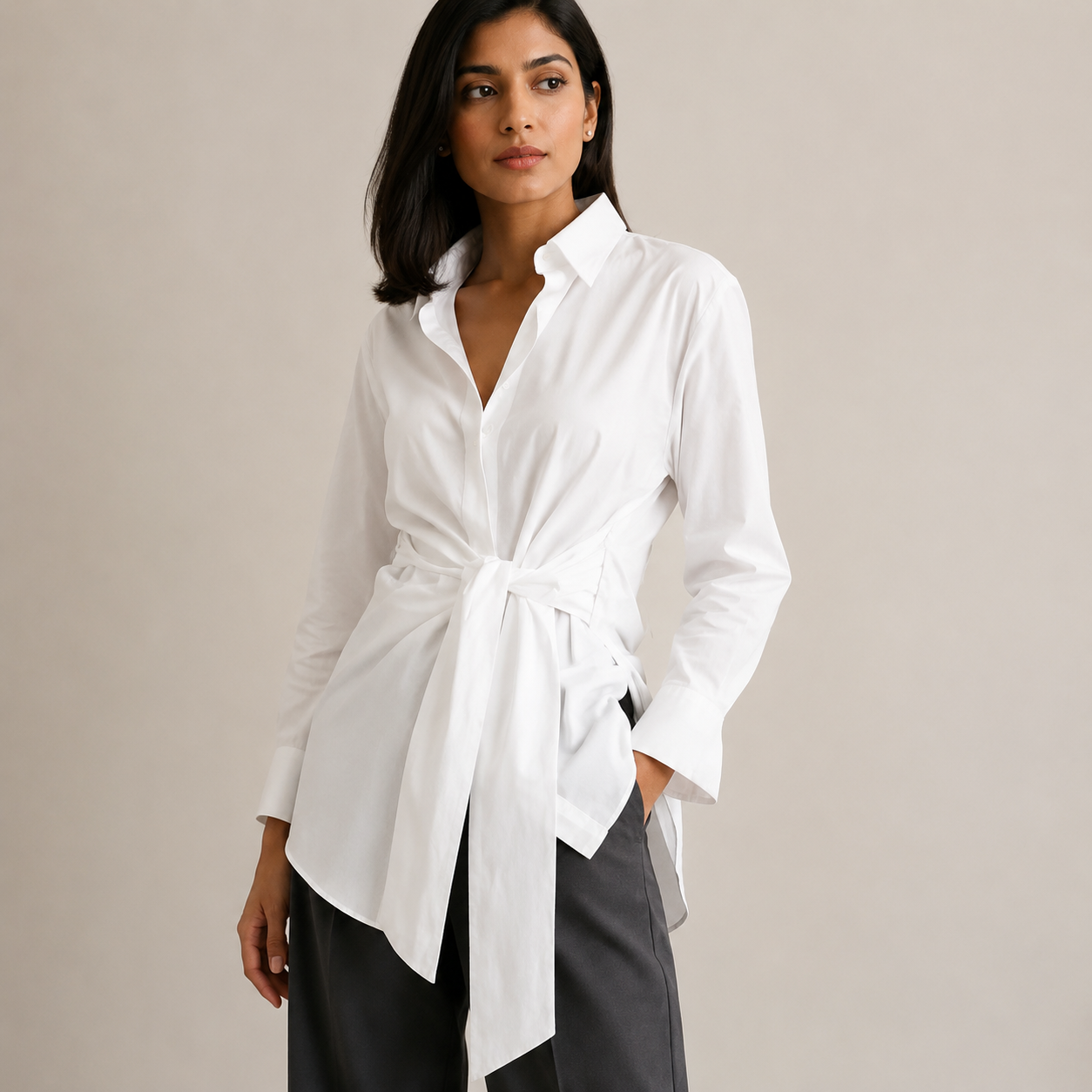 Solene | Tie-Front Oversized Blouse with Long Sleeves