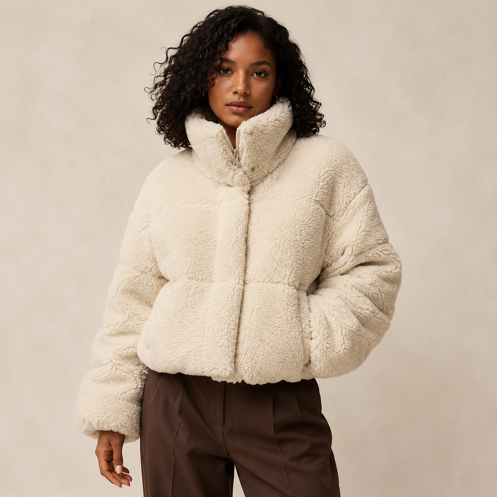 Marlowe | Light Brown Puffer Jacket with Stand-Up Collar