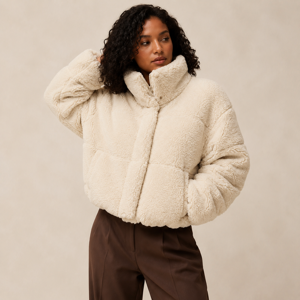 Marlowe | Light Brown Puffer Jacket with Stand-Up Collar