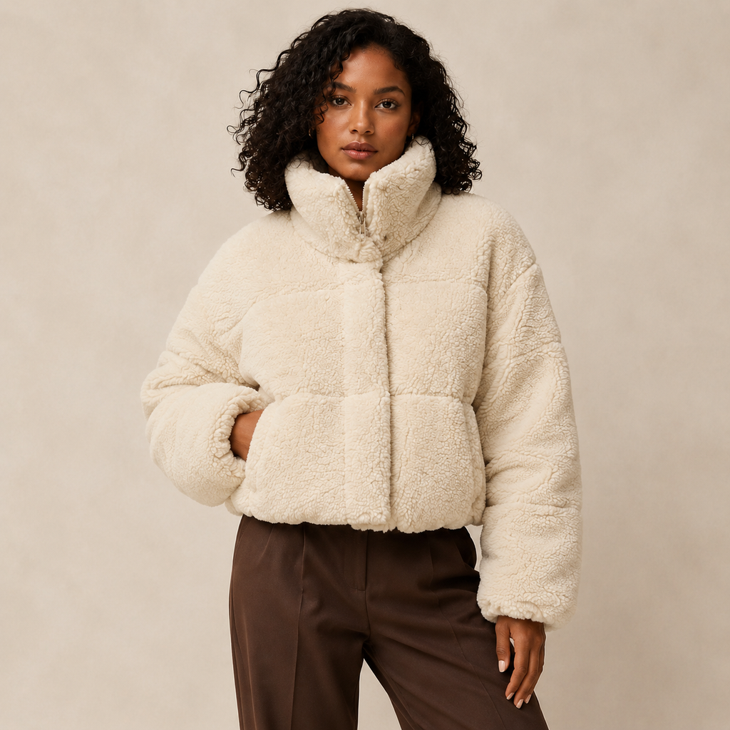 Marlowe | Light Brown Puffer Jacket with Stand-Up Collar