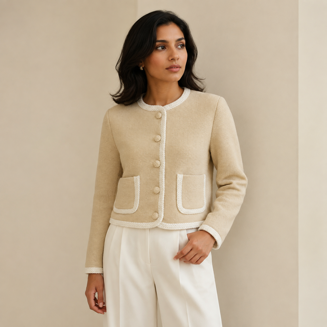 Everly | Cropped Tweed Blazer with Buttons