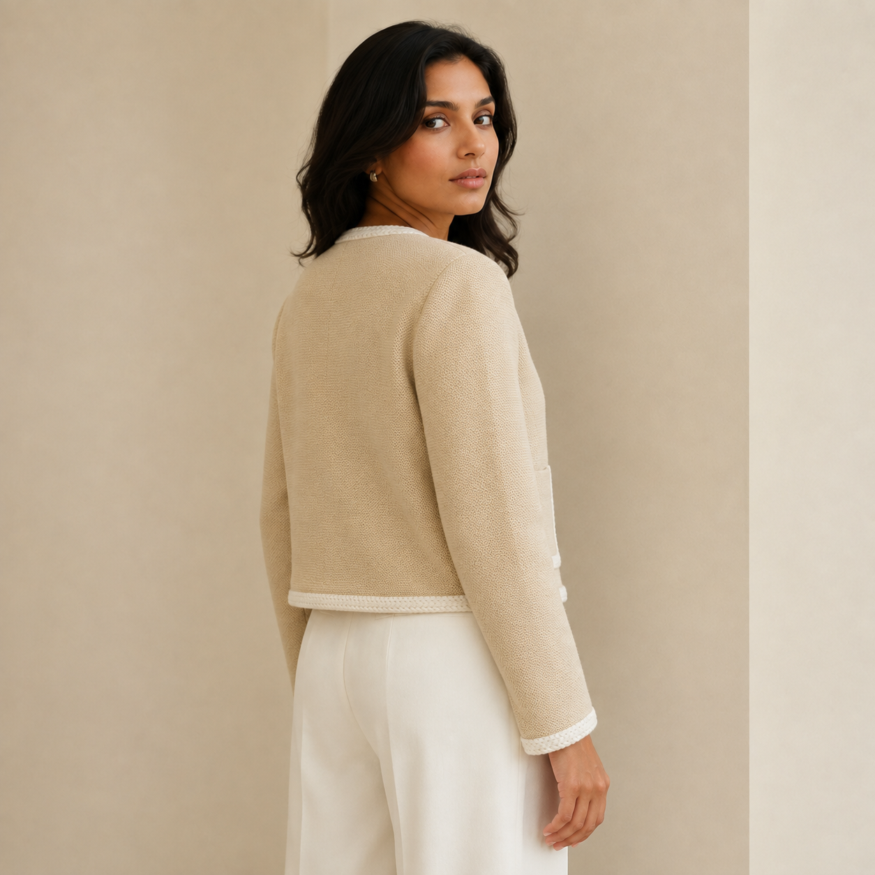 Everly | Cropped Tweed Blazer with Buttons