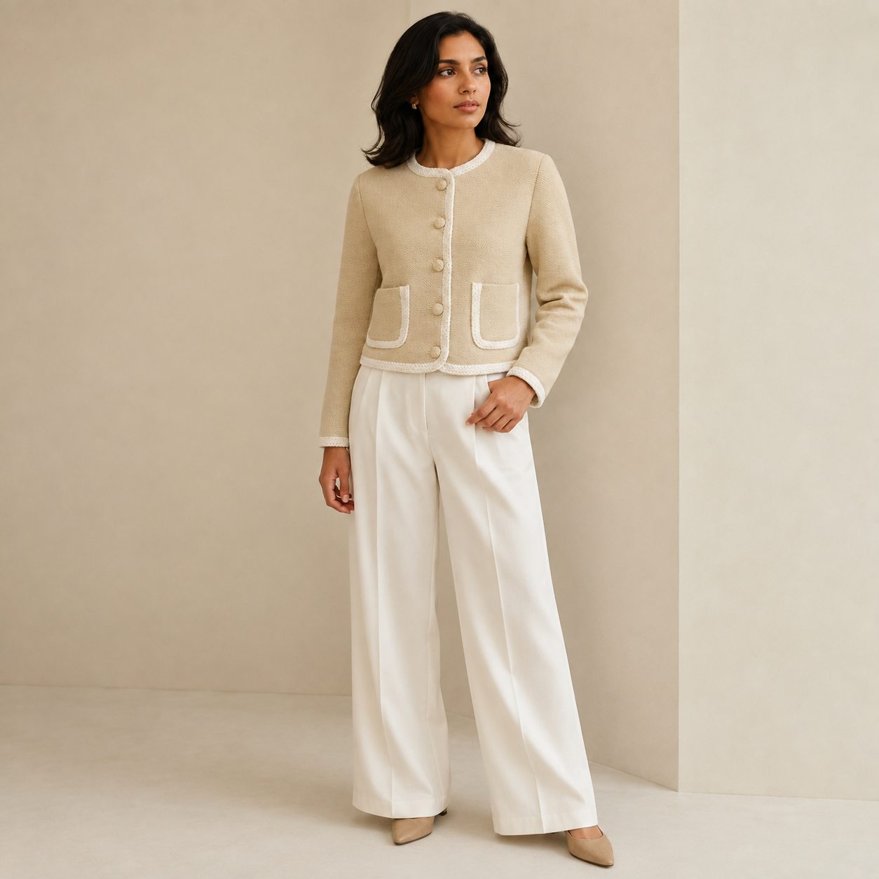 Everly | Cropped Tweed Blazer with Buttons