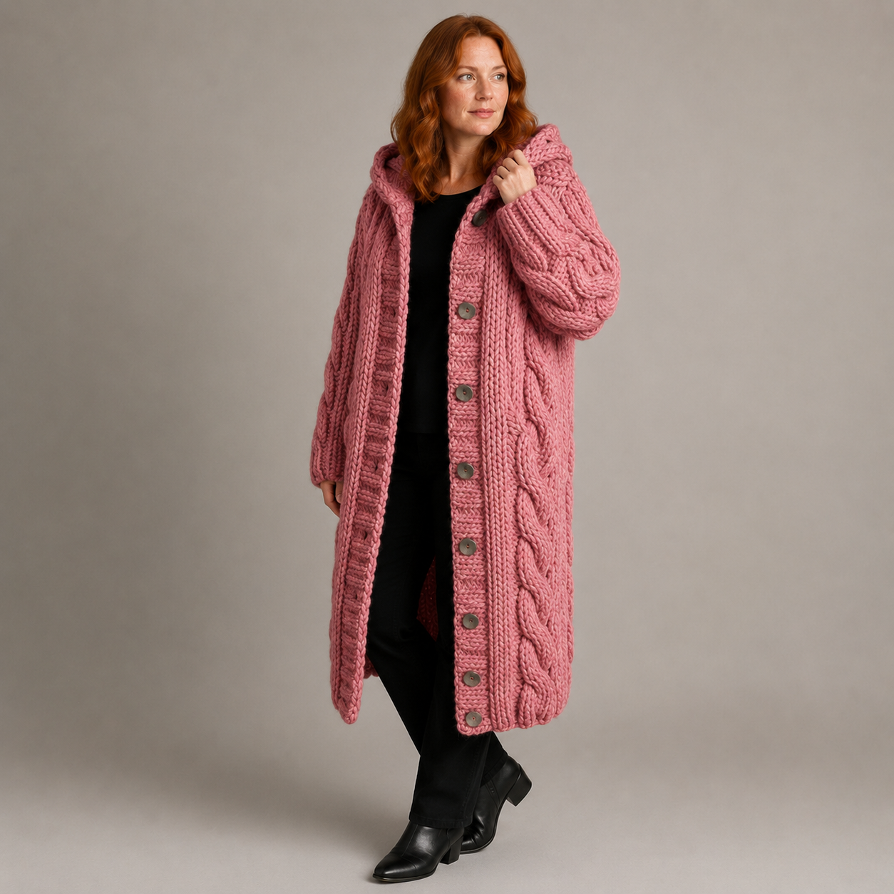 Nora | Long Chunky Cable Knit Cardigan