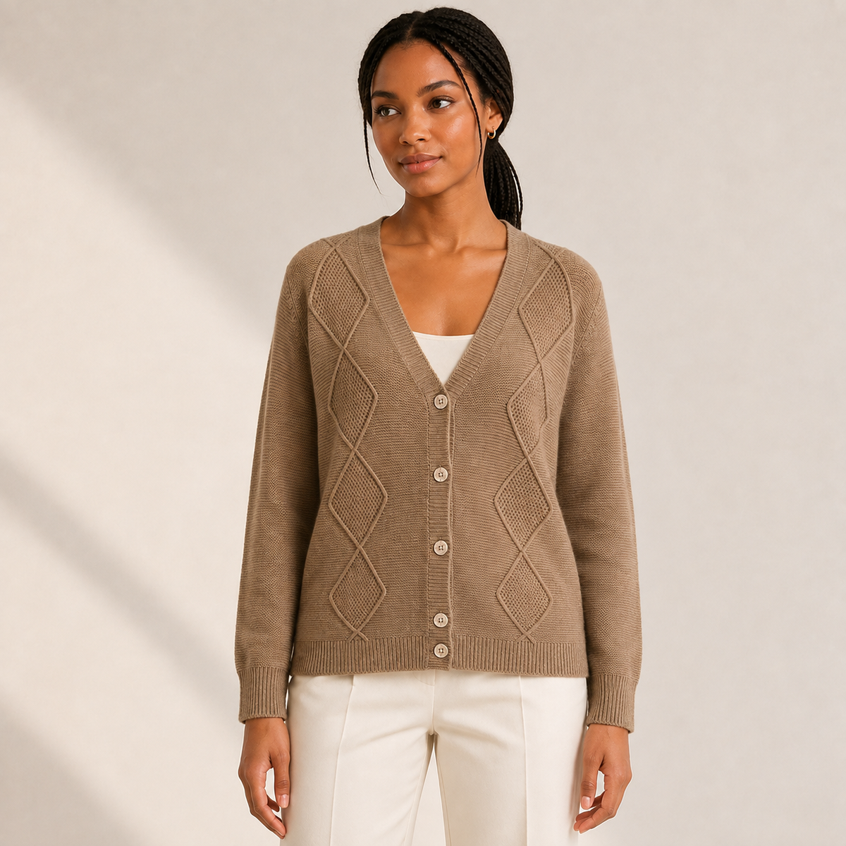 Juniper | V-Neck Cardigan with Rhombus Pattern