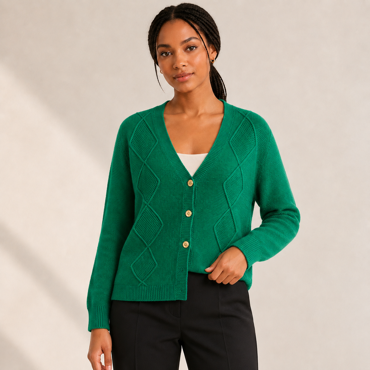 Juniper | V-Neck Cardigan with Rhombus Pattern