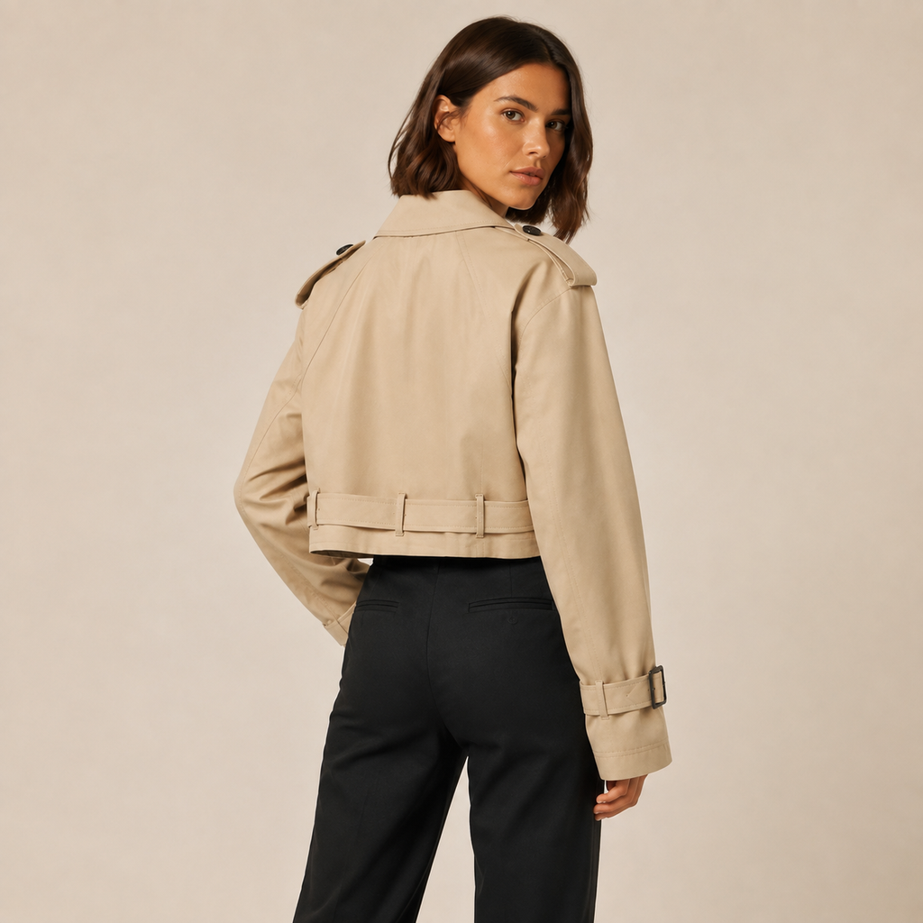 Louisa | Cropped Trench Coat with Double-Breasted Button