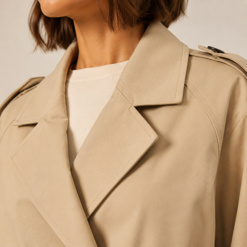 Louisa | Cropped Trench Coat with Double-Breasted Button