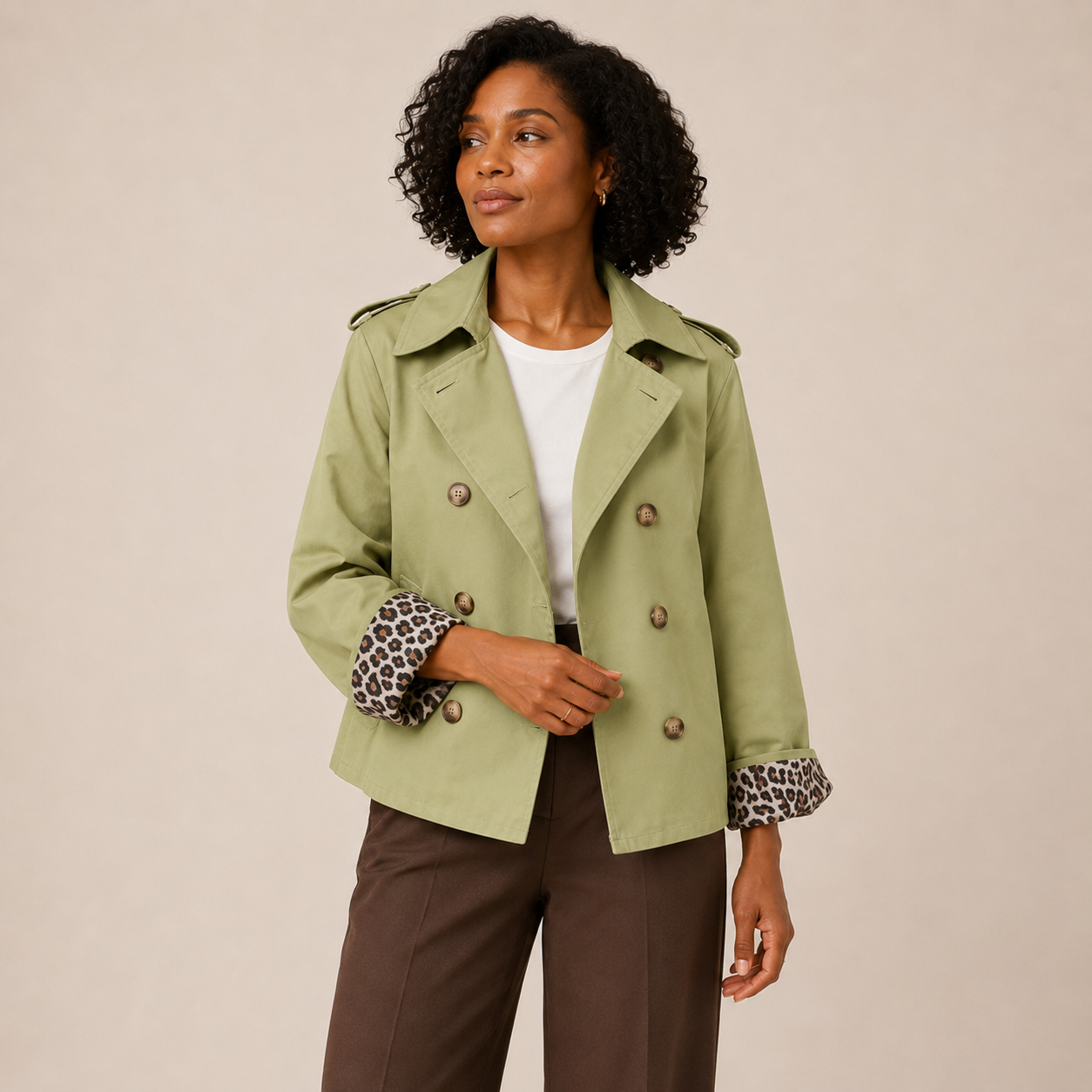 Romy | Short Trench Coat with Printed Lining