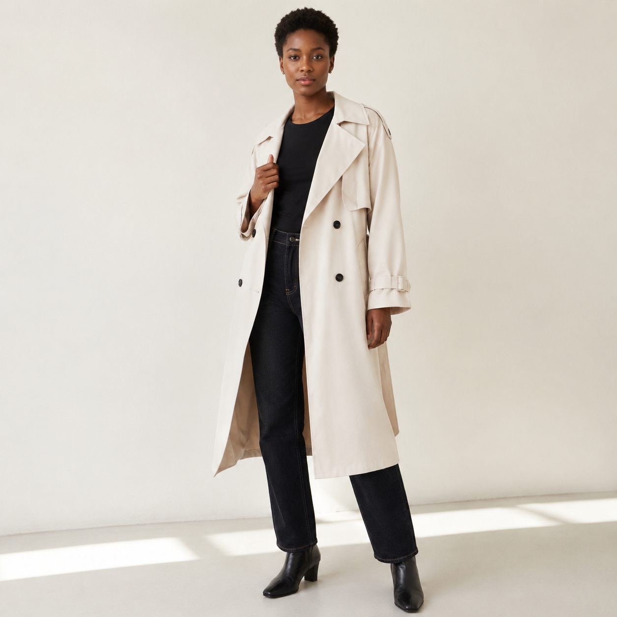 Severine | Long Trench Coat with Double-Breasted Closure