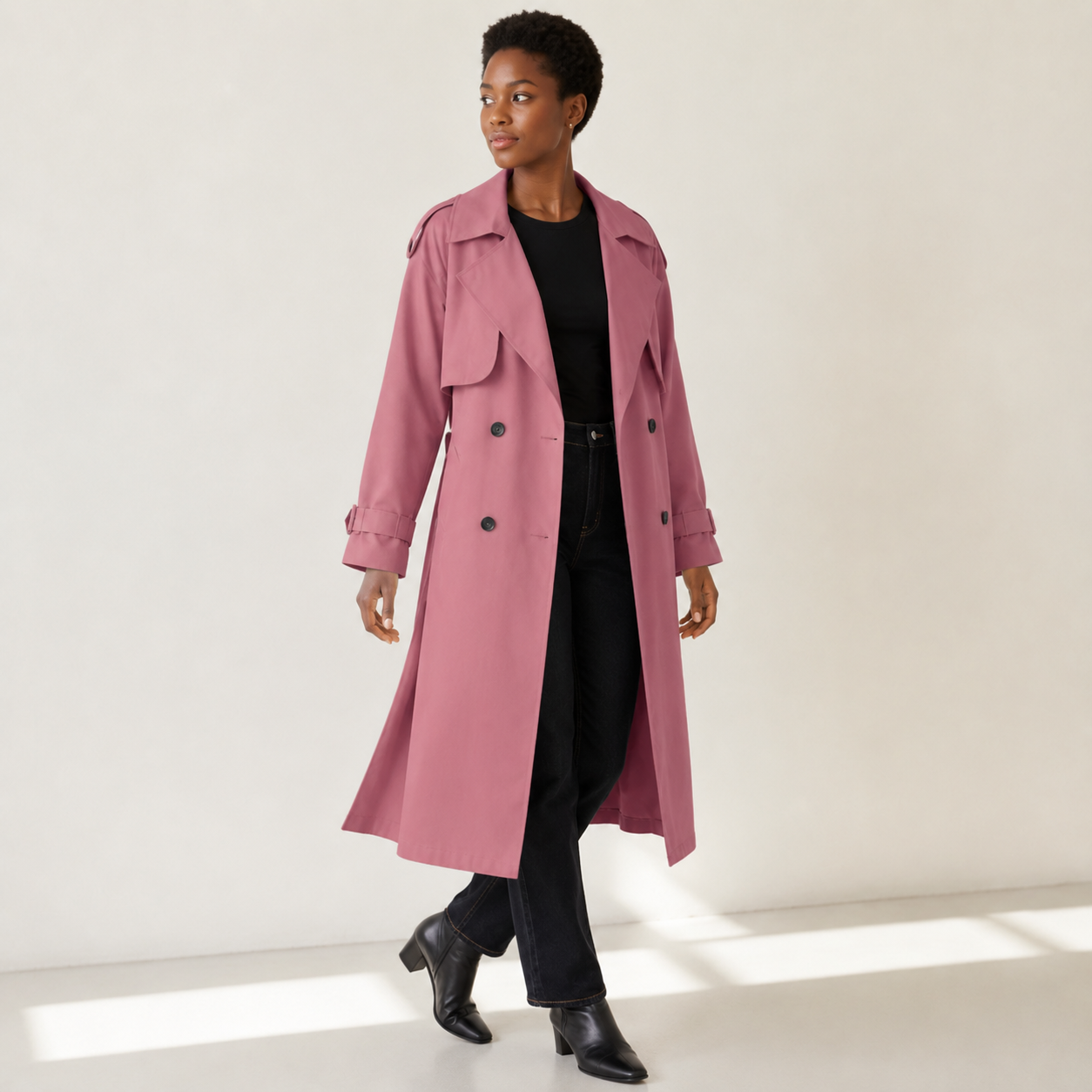 Severine | Long Trench Coat with Double-Breasted Closure