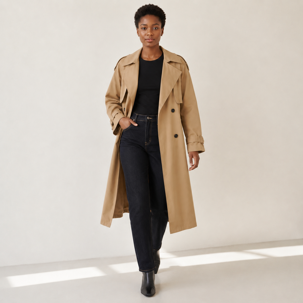Severine | Long Trench Coat with Double-Breasted Closure