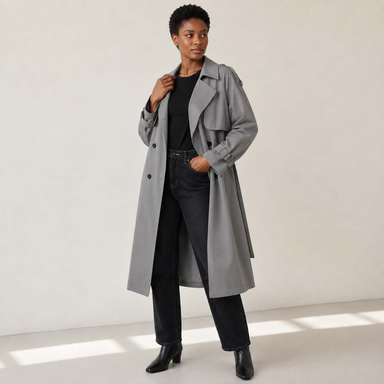 Severine | Long Trench Coat with Double-Breasted Closure
