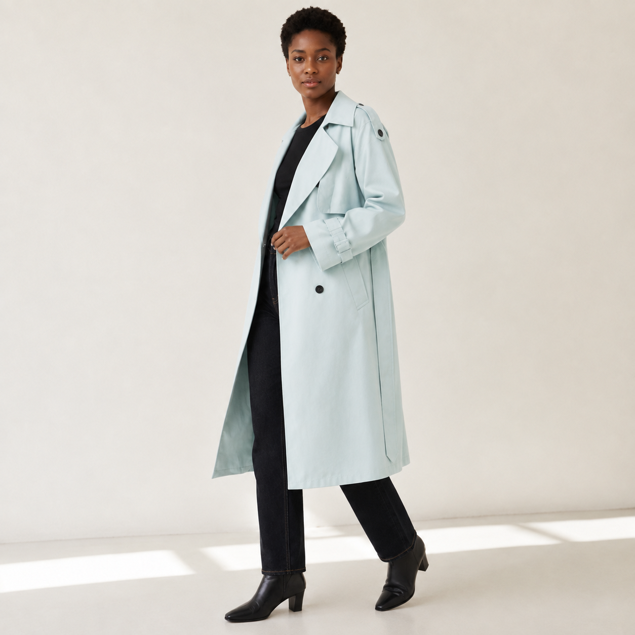 Severine | Long Trench Coat with Double-Breasted Closure