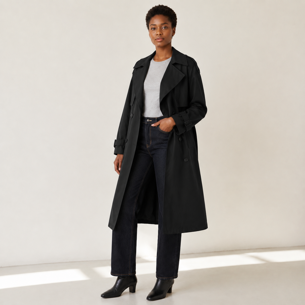 Severine | Long Trench Coat with Double-Breasted Closure