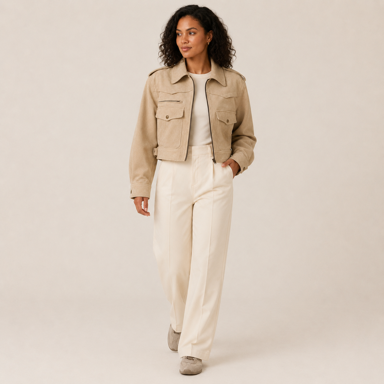 Anna | Beige Trench Coat Blazer with Lapel Collar