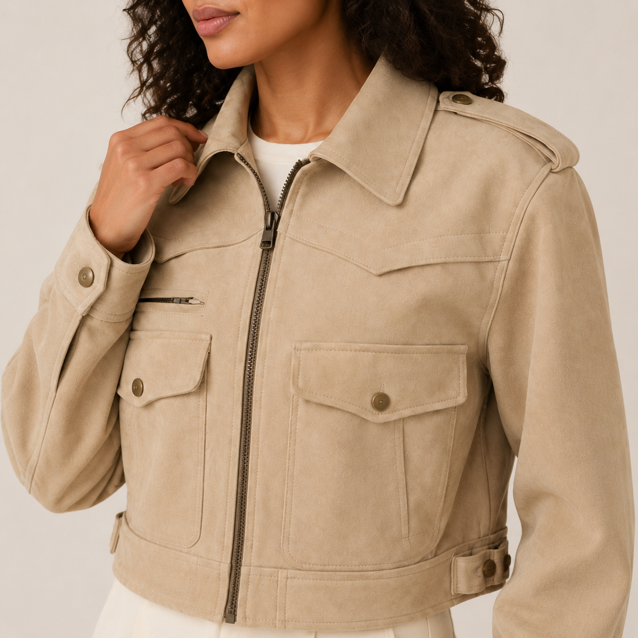 Anna | Beige Trench Coat Blazer with Lapel Collar
