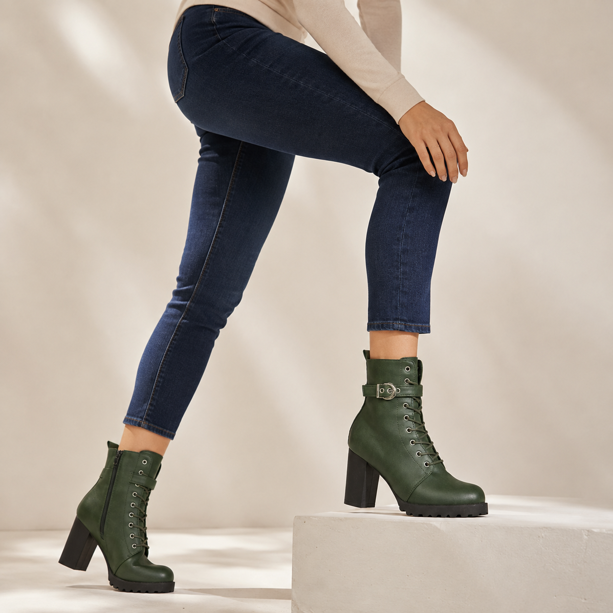 Margaux | Lace-Up Buckle Strap Ankle Boots