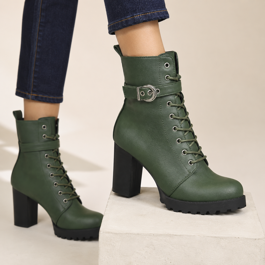 Margaux | Lace-Up Buckle Strap Ankle Boots